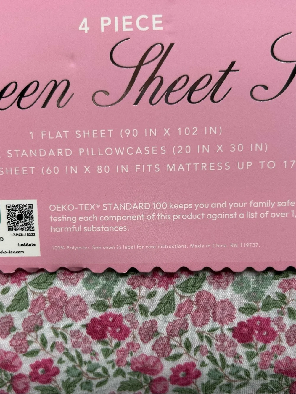 Envogue Pink Floral Queen Sheet 4 pieces Set